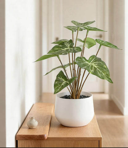 Faux Horseshoe  Leaves Potted Plant - 7" Real Touch Artificial Greenery in White Ceramic Pot for Desk, Modern Home & Office Decor