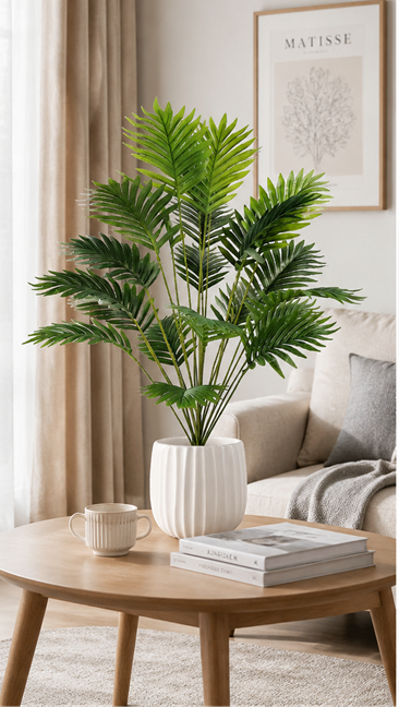 Lifelike 12-Frond Artificial Areca Palm Tree - Premium Faux Tropical Silk Plant for Home & Office Decor (Planter Not Included)