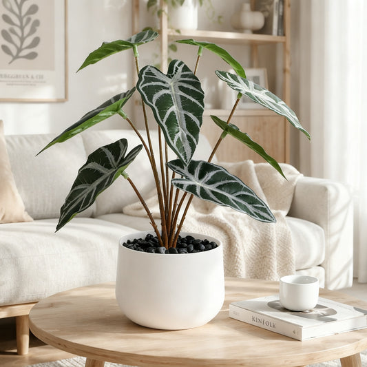 Real-Touch Artificial Alocasia Plant in Pot - 24" Fake Elephant Ear Plant for Modern Home Office Decor