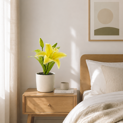 Real-Touch 3D Printed Artificial Yellow Lily Bundle - Bright & Cheerful Faux Flowers for Kitchen & Farmhouse Decor