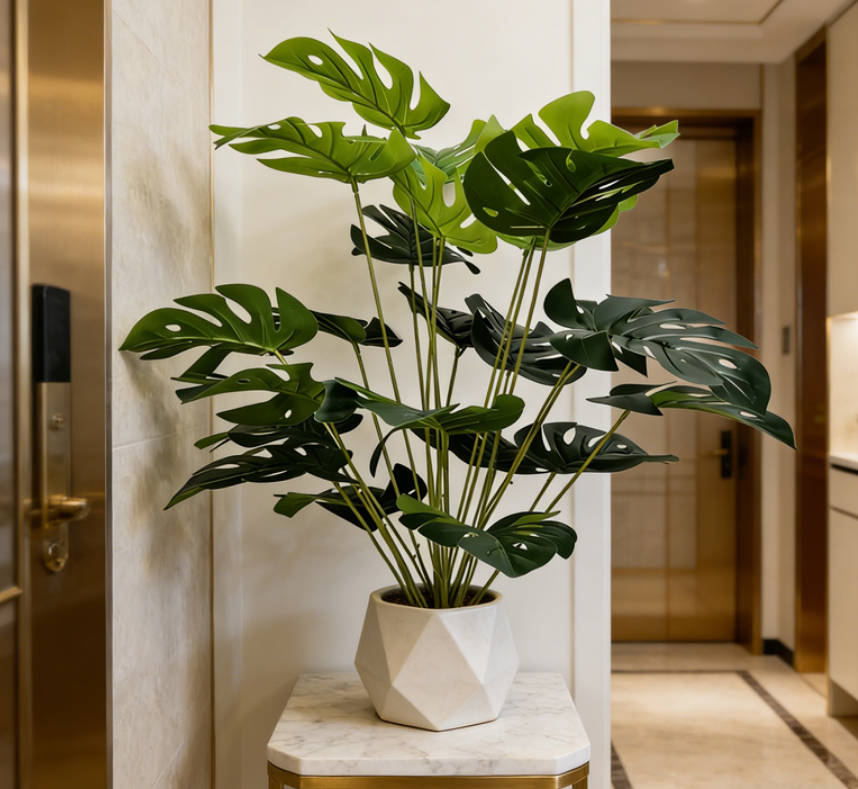 【12 leaves】VibeGreen Artificial Monstera Deliciosa Plant, Real Touch Fake Swiss Cheese Plant for Summer Refresh Housewarming Gift,  Nordic Style Indoor Floor Plant Decor, Premium Life-Like & No Maintenance For Living Room Office Home Aesthetic