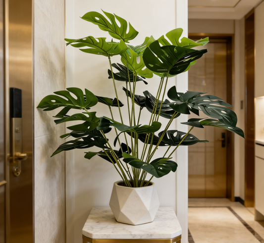 【12 leaves】VibeGreen Artificial Monstera Deliciosa Plant, Real Touch Fake Swiss Cheese Plant for Summer Refresh Housewarming Gift,  Nordic Style Indoor Floor Plant Decor, Premium Life-Like & No Maintenance For Living Room Office Home Aesthetic（no pot）