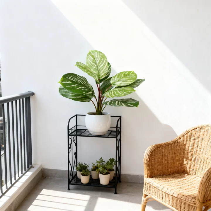 Real-Touch Faux Peacock Plant Stems – 10 Leaves 10" Artificial Calathea Makoyana Leaves for Indoor Home & Office Decor