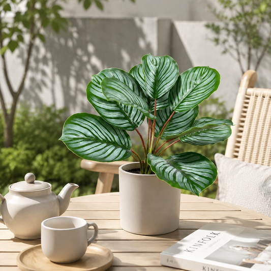 Real Touch Faux Apple Calathea Plant - 10 Leaves 14" Fake Prayer Plant Leaves for Indoor Home Office Decor (Pot Not Included)