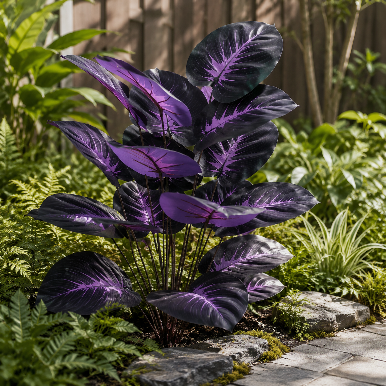 18-Leaf Artificial Gothic Purple Violet Plant - Dark Halloween Greenery Bush for Living Room Holiday Decor (Unpotted)