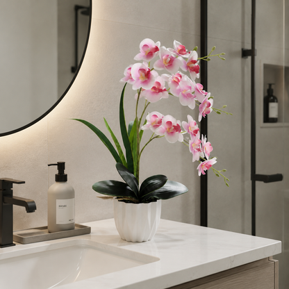 Real Touch Soft Pink Artificial Mini Orchid in Pot –  Faux Phalaenopsis Silk Flower Arrangement for Home & Desk Decor