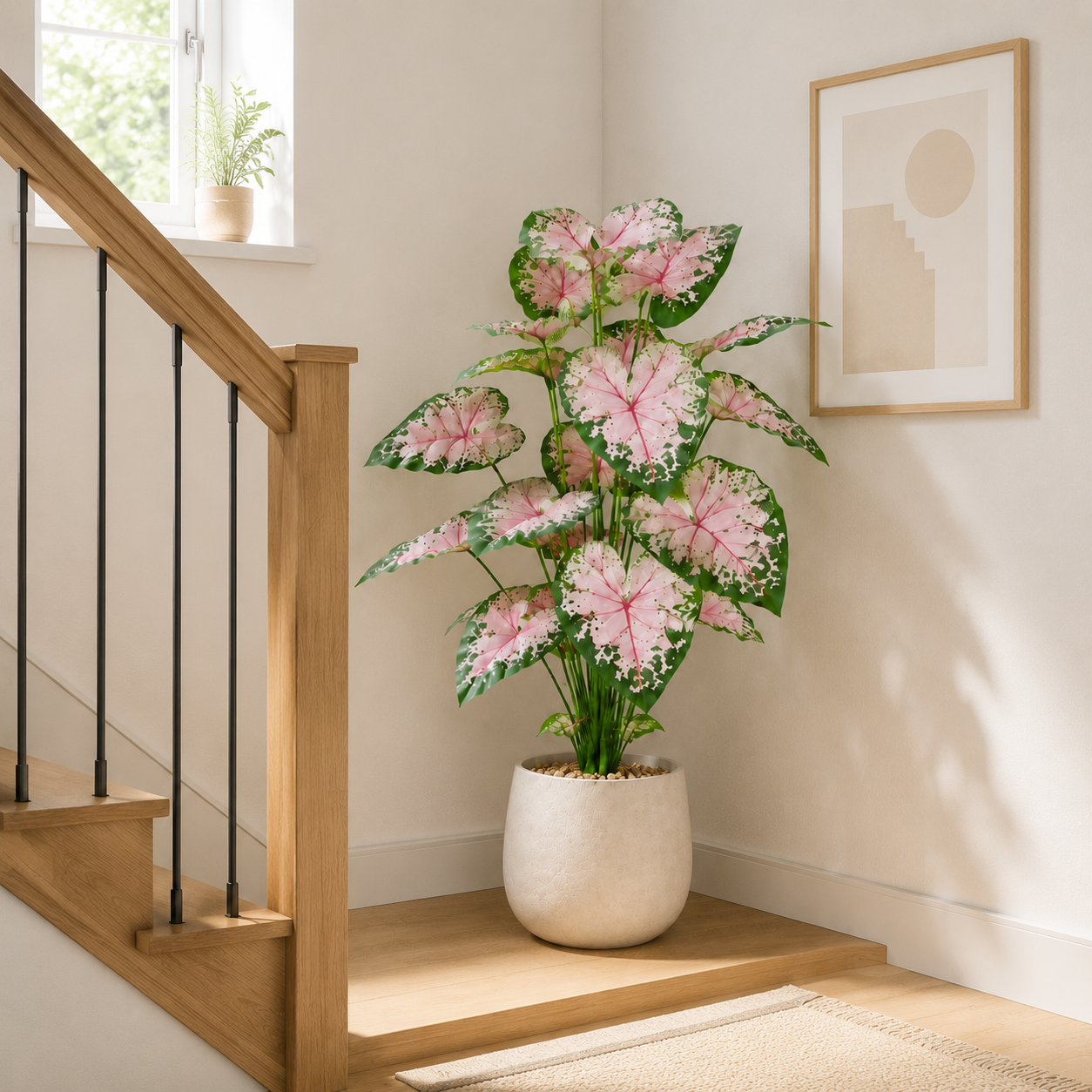 Lush Artificial Caladium Plant (24 Leaves) - Large Faux Elephant Ear Tropical Greenery for Floor, Foyer & Entryway Decor, UV Protected Silk Plant (Planter Not Included)