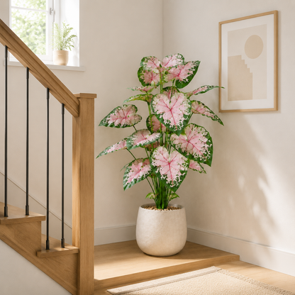 Lush Artificial Caladium Plant (24 Leaves) - Large Faux Elephant Ear Tropical Greenery for Floor, Foyer & Entryway Decor, UV Protected Silk Plant (Planter Not Included)