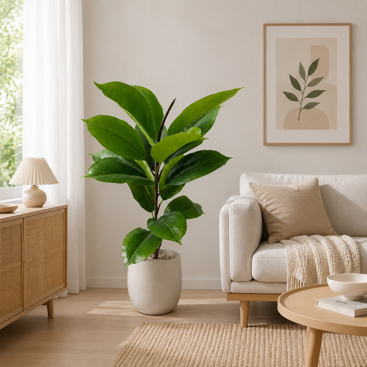 Real-Touch Faux Rubber Tree - Premium Artificial Ficus Elastica for Home & Office(Pot Not Included)