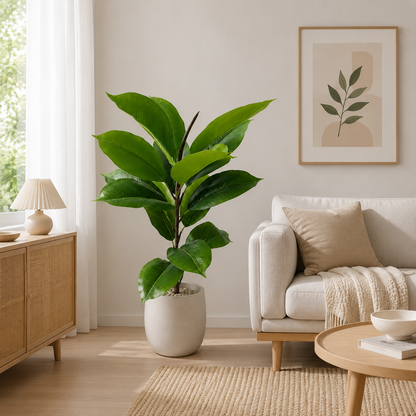 Real-Touch Faux Rubber Tree - Premium Artificial Ficus Elastica for Home & Office(Pot Not Included)