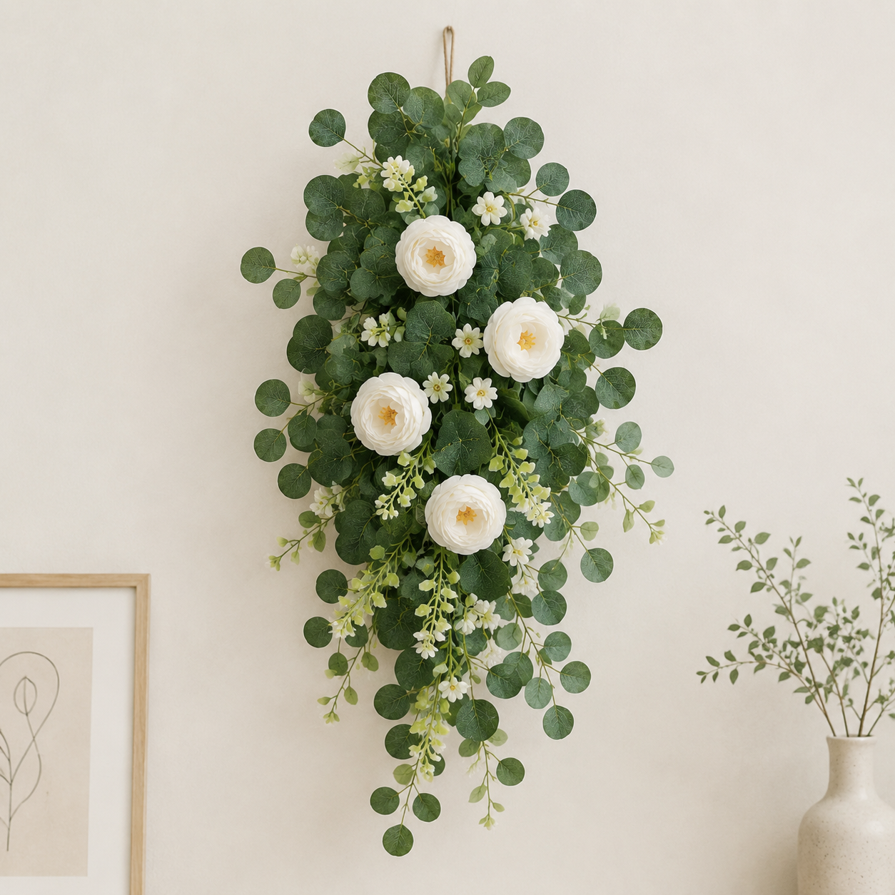 [fall decor]LUXGARDEN Artificial Eucalyptus Garland with Roses Fake Greenery Vines for Wedding Arch Fall Party Decor Realistic Faux Floral Hanging Plants Table Runner Home Centerpieces