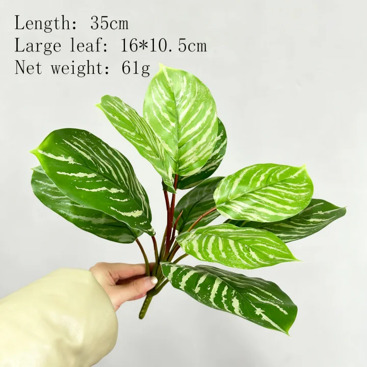 Real-Touch Faux Peacock Plant Stems – 10 Leaves 10" Artificial Calathea Makoyana Leaves for Indoor Home & Office Decor