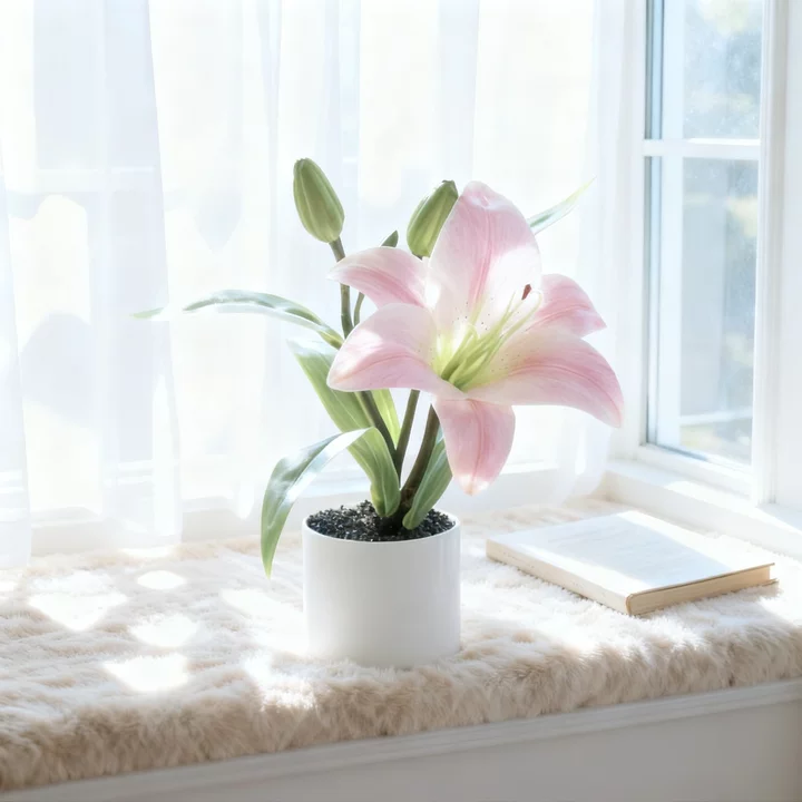 Real-Touch 3D Printed Artificial Light Pink Lily Bundle - Premium Lifelike Faux Flowers for Spring Table Decor