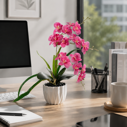 Real Touch Pink Mini Artificial Orchid in Ceramic Pot –  Approximately 15 inches Potted Faux Phalaenopsis Flower Arrangement for  Living Room