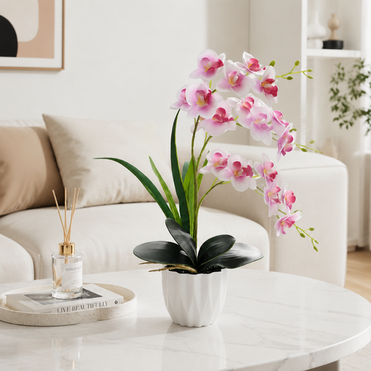 Real Touch Soft Pink Artificial Mini Orchid in Pot –  Faux Phalaenopsis Silk Flower Arrangement for Home & Desk Decor