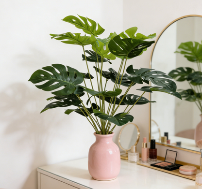 Artificial Monstera Deliciosa Plant (18 Leaves) - 29" Faux Swiss Cheese Tropical Greenery, Mid-Sized Fake Split-Leaf Palm for Living Room, Bedroom & Office Decor (Pot Not Included)