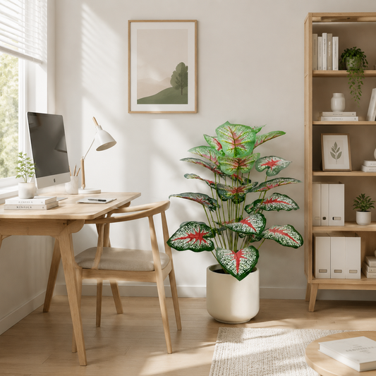 Lush Artificial Caladium Plant (24 Leaves) - Large Faux Elephant Ear Tropical Greenery for Floor, Foyer & Entryway Decor, UV Protected Silk Plant (Planter Not Included)