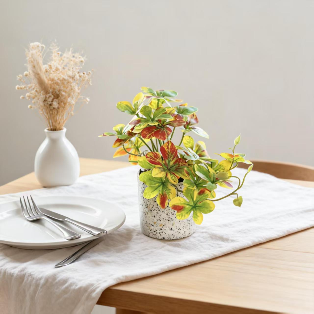 Potted Artificial Hanging Bell Greenery - Autumn Yellow Hanging Arrangement Cylindrical Plastic Pot