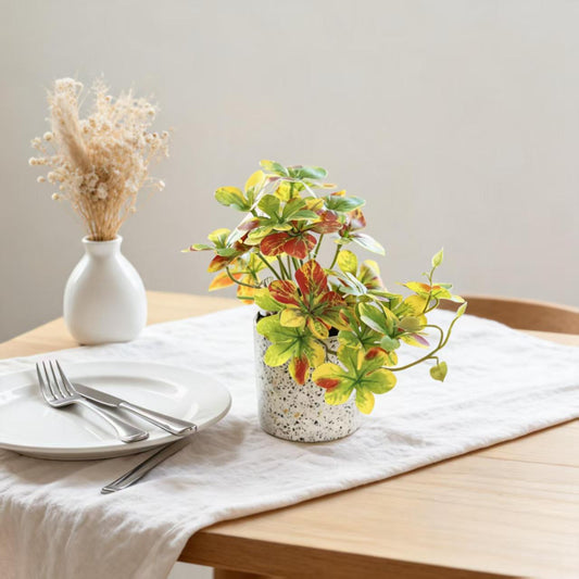 Potted Artificial Hanging Bell Greenery - Autumn Yellow Hanging Arrangement Cylindrical Plastic Pot