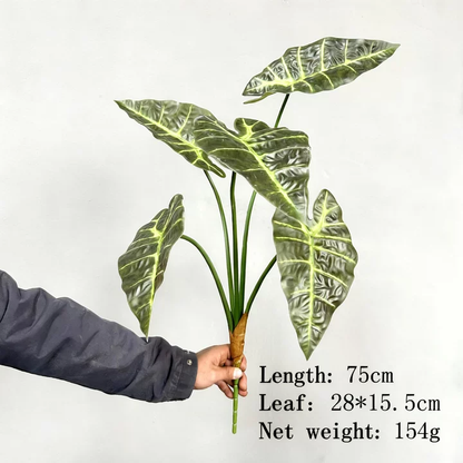 12" Artificial Peacock Plant Stems (9 Leaves, Natural Green) - Real-Touch Tropical Faux Foliage Bush for Vase Filler & Room Decor