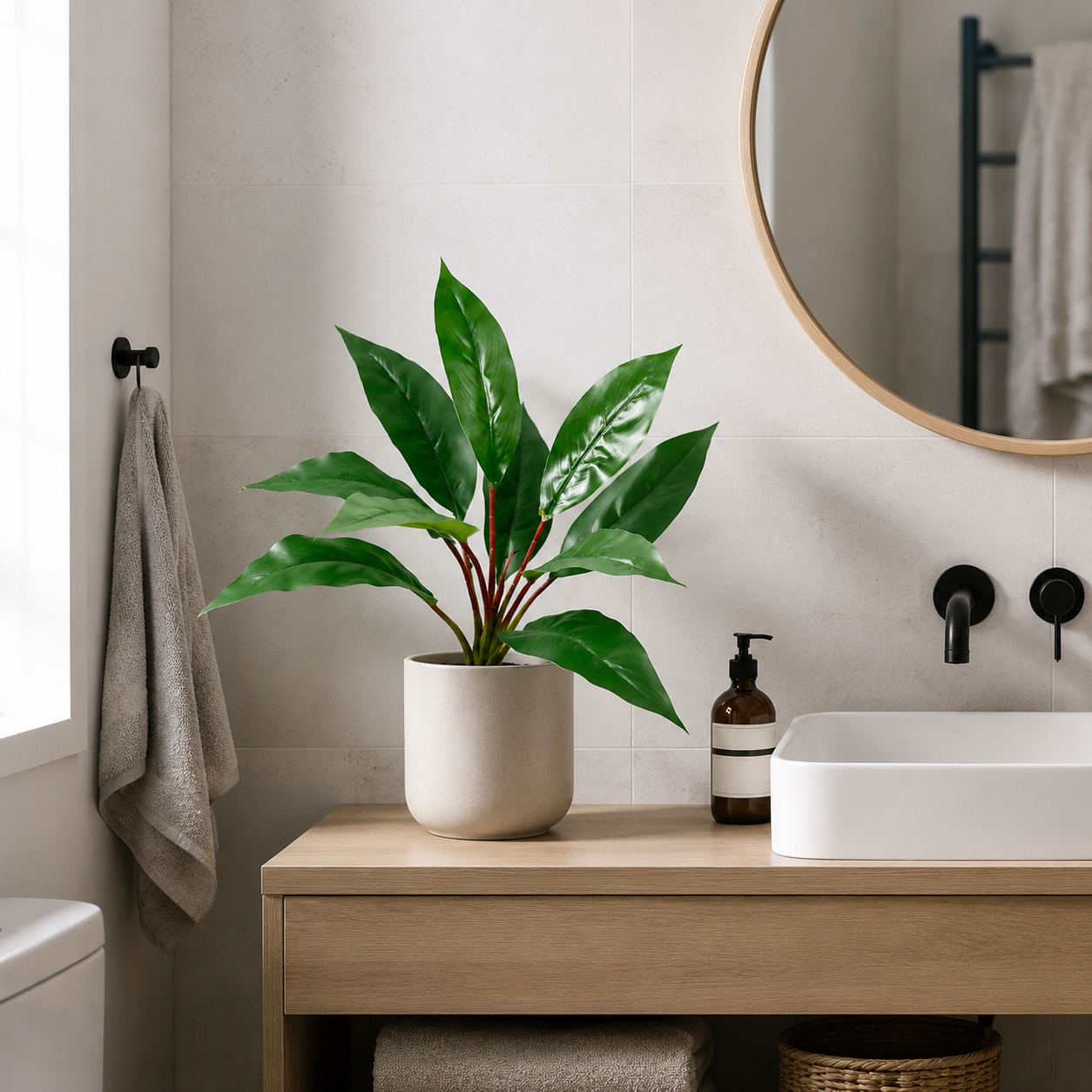 10-Leaf Artificial Dieffenbachia Plant, 10" Realistic Faux Dumb Cane Plant (Pot Not Included) - Evergreen Fake Tropical Plant for Home Office Decor