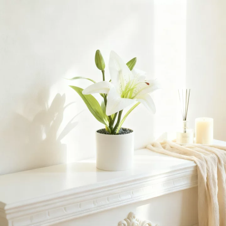 Real-Touch 3D Printed Artificial White Lily Stems - Lifelike Faux Lilies for Modern Home Decor & Vase Fillers