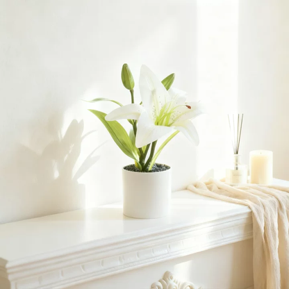 Real-Touch 3D Printed Artificial White Lily Stems - Lifelike Faux Lilies for Modern Home Decor & Vase Fillers