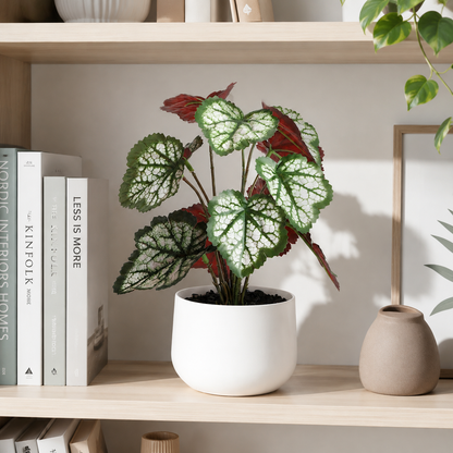 Faux Begonia Leaves Mini Potted Plant - Real Touch Artificial Tabletop Greenery for Home Office Decor