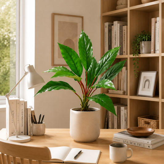 10-Leaf Artificial Dieffenbachia Plant, 14" Realistic Faux Dumb Cane Plant (Pot Not Included) - Evergreen Fake Tropical Plant for Home Office Decor