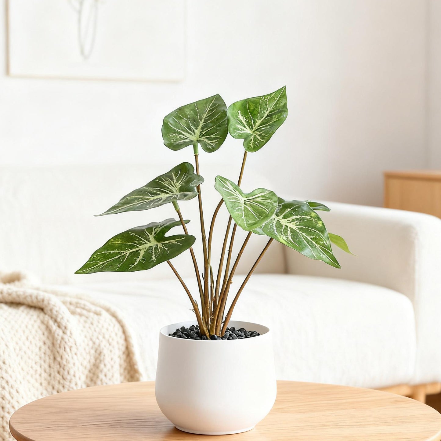 Faux Horseshoe  Leaves Potted Plant - 7" Real Touch Artificial Greenery in White Ceramic Pot for Desk, Modern Home & Office Decor