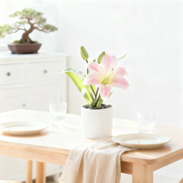Real-Touch 3D Printed Artificial Light Pink Lily Bundle - Premium Lifelike Faux Flowers for Spring Table Decor
