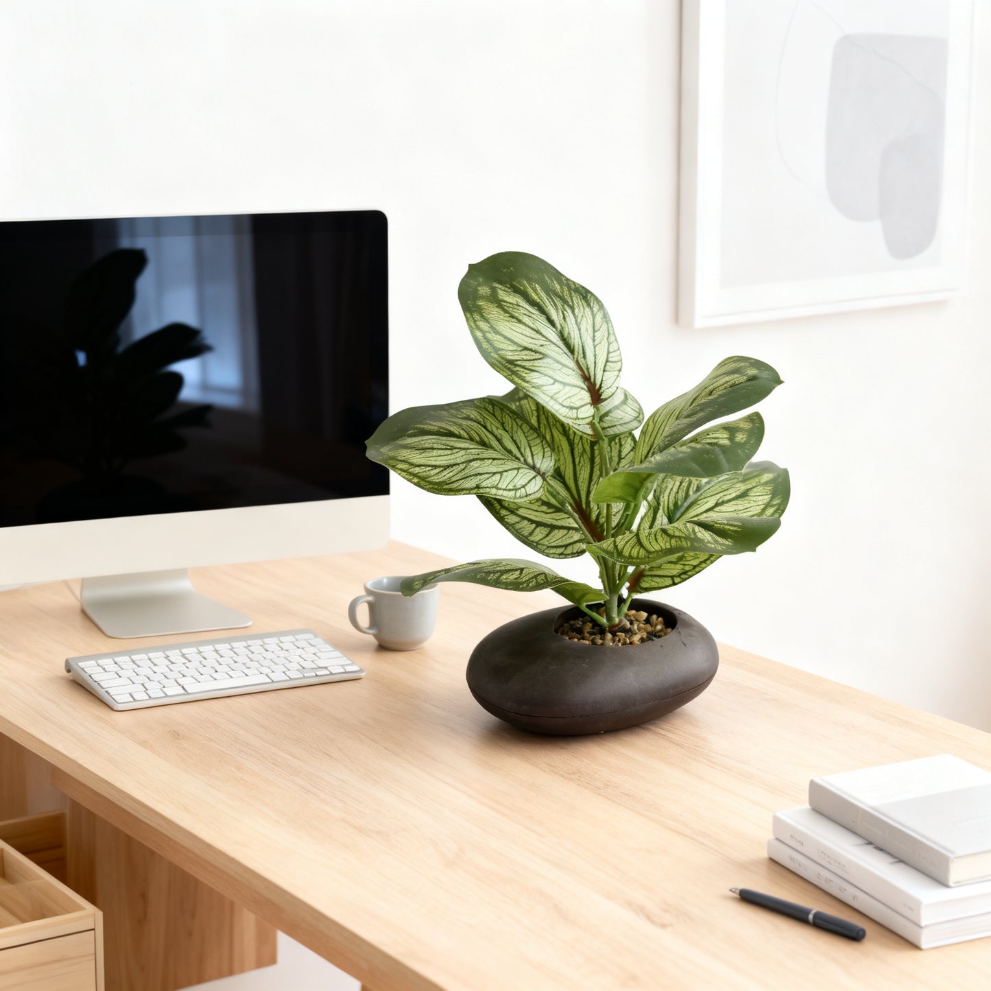 Lifelike Faux Calathea Plant, Artificial Peacock Greenery for Home Office Tabletop & Living Room Shelf Decor,  Fake Calathea Stem