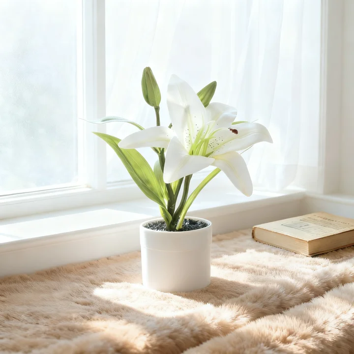 Real-Touch 3D Printed Artificial White Lily Stems - Lifelike Faux Lilies for Modern Home Decor & Vase Fillers