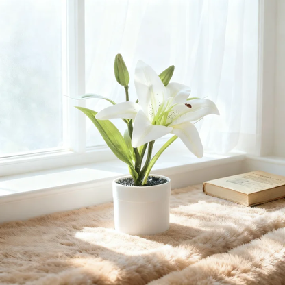Real-Touch 3D Printed Artificial White Lily Stems - Lifelike Faux Lilies for Modern Home Decor & Vase Fillers