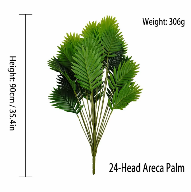 Deluxe 24-Frond Large Artificial Areca Palm Tree - Ultra-Realistic Faux Tropical Greenery for Patio, Office & Large Spaces (Planter Not Included)