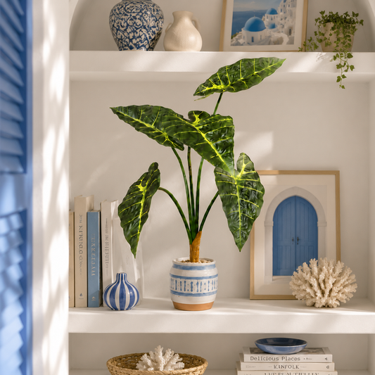 5 leaves Approx. 30" Artificial Calathea Leaf Spray - Real-Touch Vibrant Green Peacock Plant Stem for Vase, DIY Floral & Home Office Decor (Stem Only)