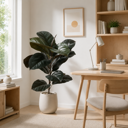 Premium 19 in Artificial Fiddle Leaf Fig Tree – Real-Touch Faux Ficus Lyrata Plant for Indoor Home & Office Decor(Pot Not Included)