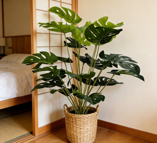 Lush Faux Monstera Deliciosa Plant (24 Leaves) - 30" Large Artificial Swiss Cheese Plant, Tall Fake Tropical Split-Leaf Floor Plant for Living Room, Corner & Patio Decor (Pot Not Included)