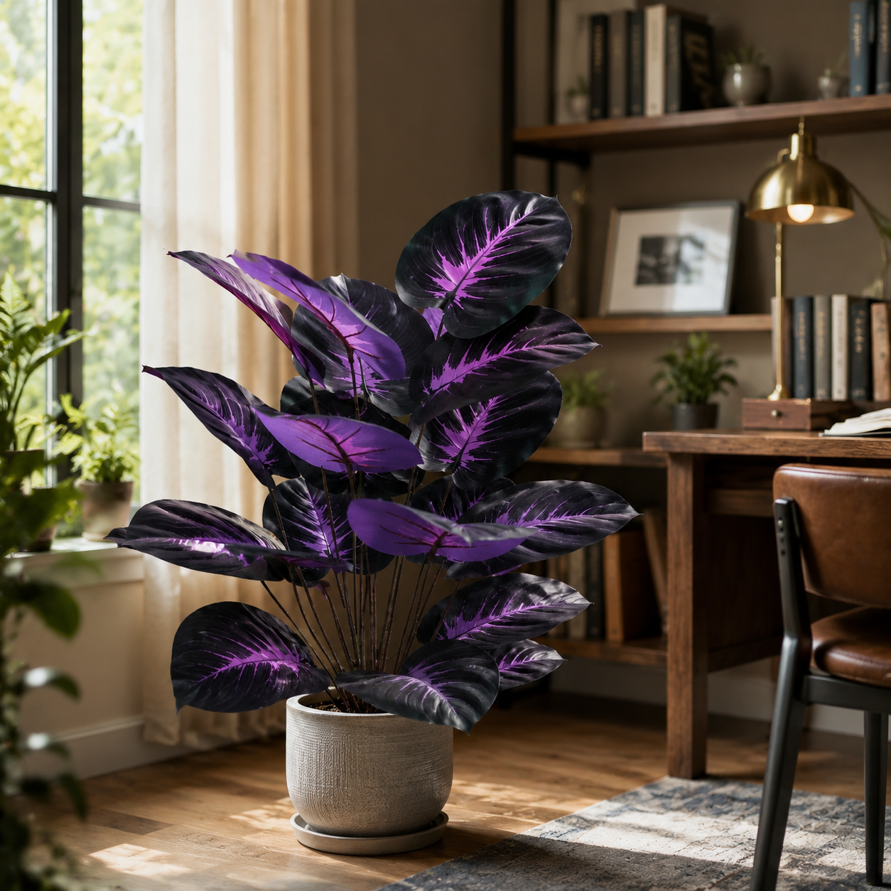 18-Leaf Artificial Gothic Purple Violet Plant - Dark Halloween Greenery Bush for Living Room Holiday Decor (Unpotted)