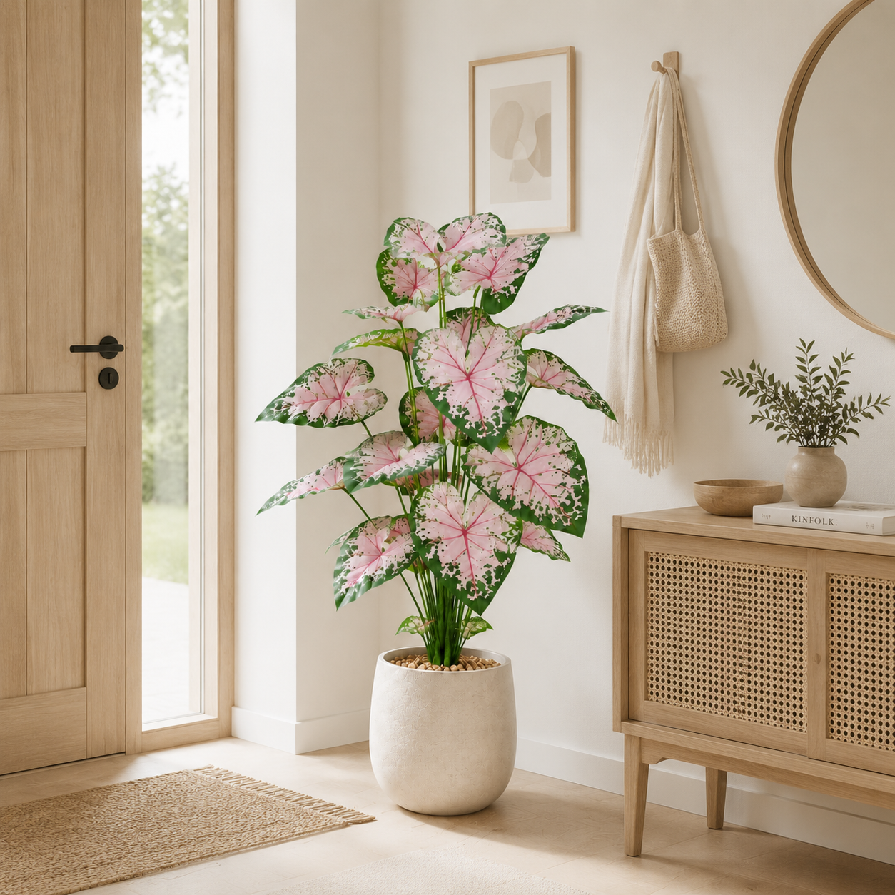 Real Touch Artificial Caladium Plant (12 Leaves) - Lifelike Faux Elephant Ear Foliage for Entryway & Tabletop Decor, UV Resistant Silk Greenery (Pot Not Included)