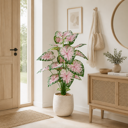 Real Touch Artificial Caladium Plant (12 Leaves) - Lifelike Faux Elephant Ear Foliage for Entryway & Tabletop Decor, UV Resistant Silk Greenery (Pot Not Included)