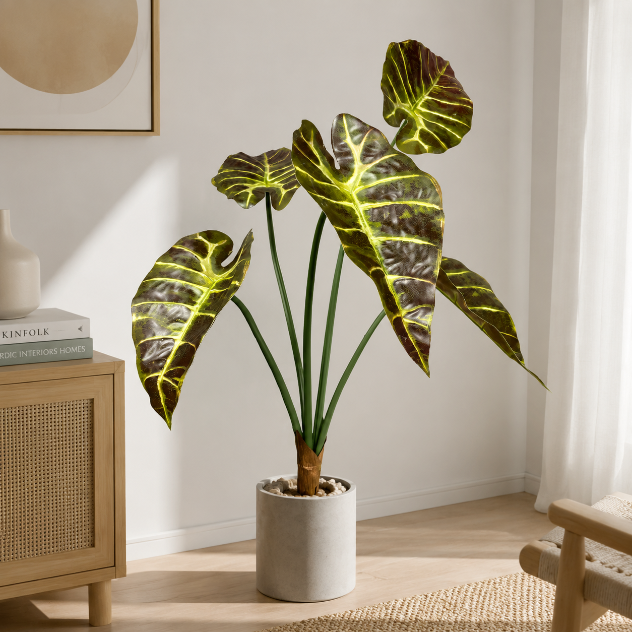 5 Leaves 22" Faux Calathea Peacock Stem - Espresso Green Artificial Tropical Leaf Spray for Home & Event Decor (No Pot Included)