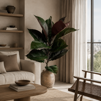 19 in Premium Faux Burgundy Rubber Tree - Real-Touch Artificial Dark Leaf Ficus Elastica Plant for Indoor Home & Office Decor (Pot no Excluded)