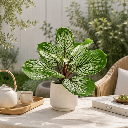 Faux Calathea Orbifolia Bush - 10 Leaves 10 in Lifelike Artificial Indoor Plant (Pot Not Included)