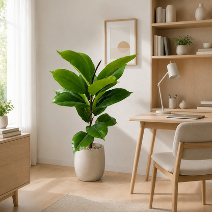Real-Touch Faux Rubber Tree - Premium Artificial Ficus Elastica for Home & Office(Pot Not Included)