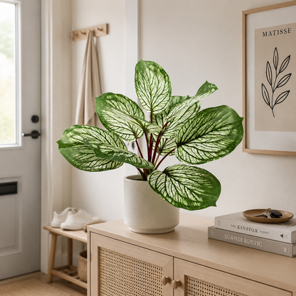 Faux Calathea Orbifolia Bush - 10 Leaves 10 in Lifelike Artificial Indoor Plant (Pot Not Included)
