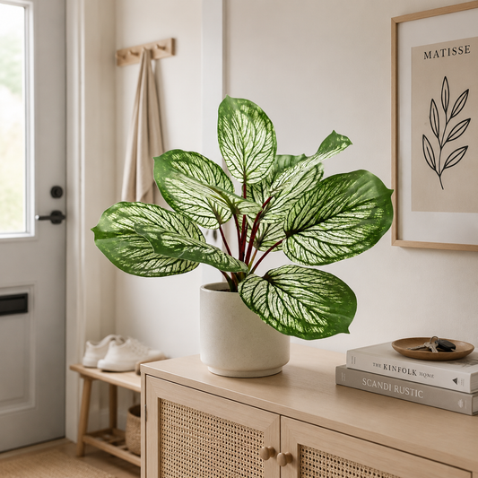 Faux Calathea Orbifolia Bush - 10 Leaves 14 inches Lifelike Artificial Indoor Plant (Pot Not Included)