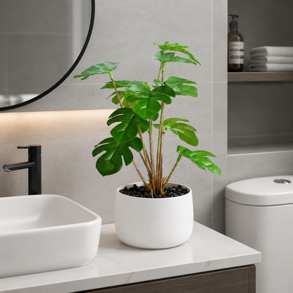 Real-Touch Faux Monstera Deliciosa in Pot – 7" Small Artificial Swiss Cheese Plant for Desk & Shelf Decor
