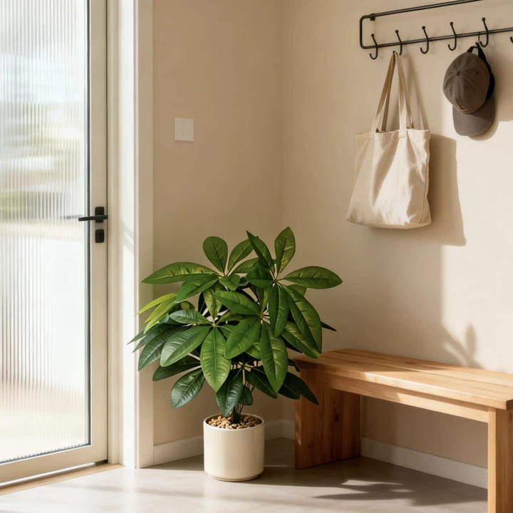 Artificial Pachira Money Tree - 12 Realistic Silk Leaves | Faux Potted Feng Shui Plant for Apartment, Bedroom & Home Office Decor (Plain Starter Pot Included, Decorative Planter NOT Included)