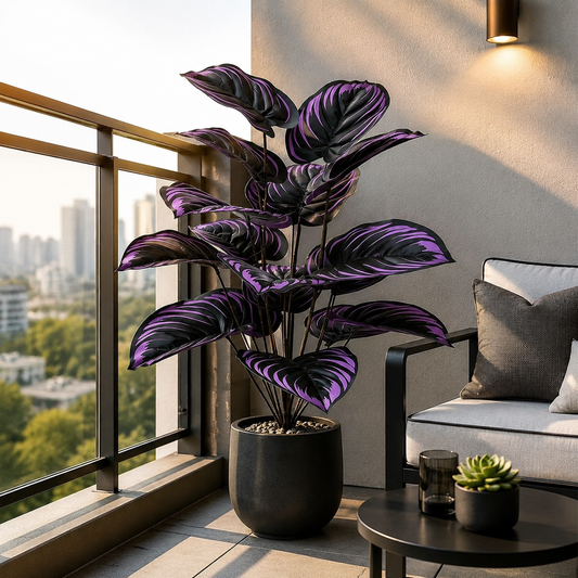 18-Leaf Artificial Gothic Purple Violet Plant - Dark Halloween Greenery Bush for Living Room Holiday Decor (Unpotted)